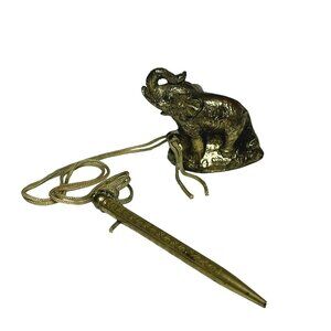 Vintage Solid Brass Elephant Figurine with Attached Lead Pencil Japan